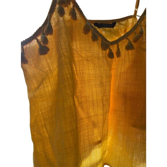 Yellow Shein Sleeveless Tassel-Trimmed V-Neck Camisole Top M - Picture 2 of 5